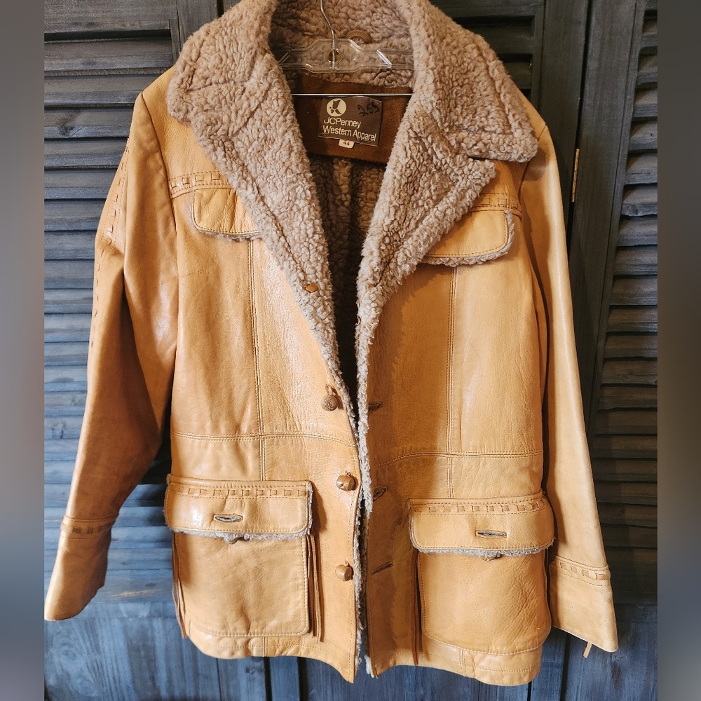 Vintage JC Penney Western Apparel Leather Sherling Lined Jacket